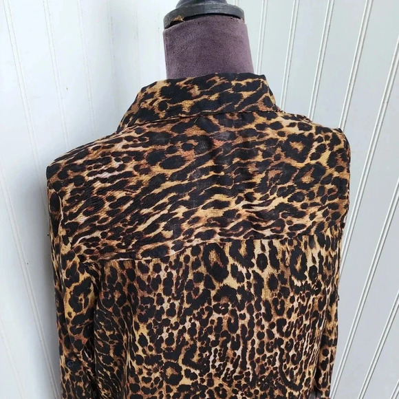 Live 4 Truth Women’s Brown Leopard Coverup Transparent Buttons Dress Sz L - Picture 7 of 12